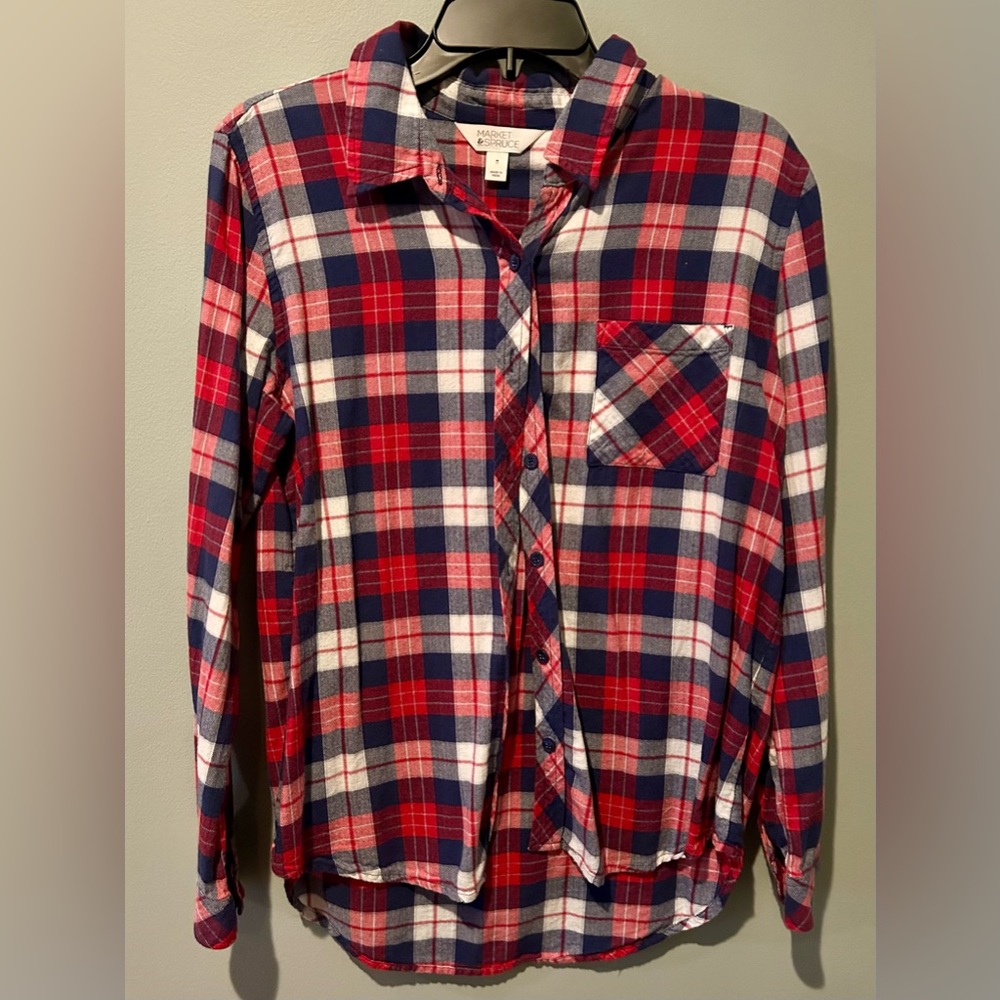 Women's Market & Spruce Jillianne Button Down Top Red Size Medium